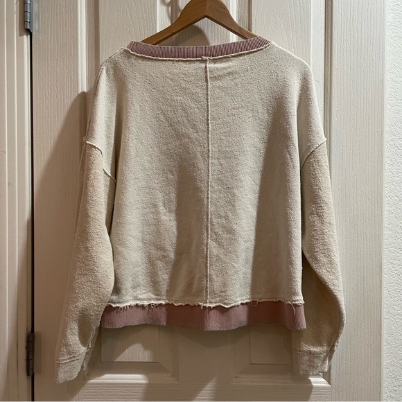 Anthropologie Saturday Sunday Au Fait Cream Pink Metallic Trim Linen Sweatshirt - Picture 10 of 12